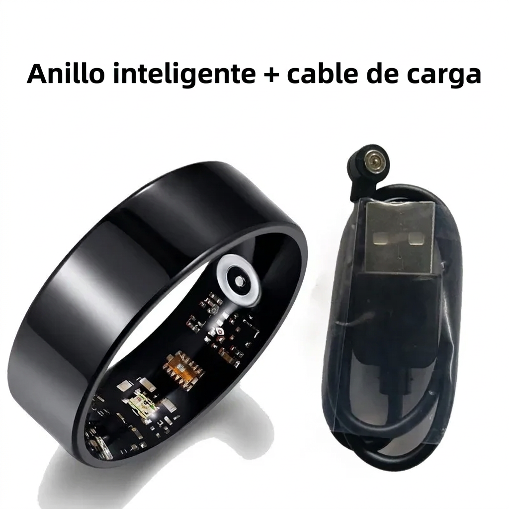 Anillo inteligente de salud - negro con cable de carga