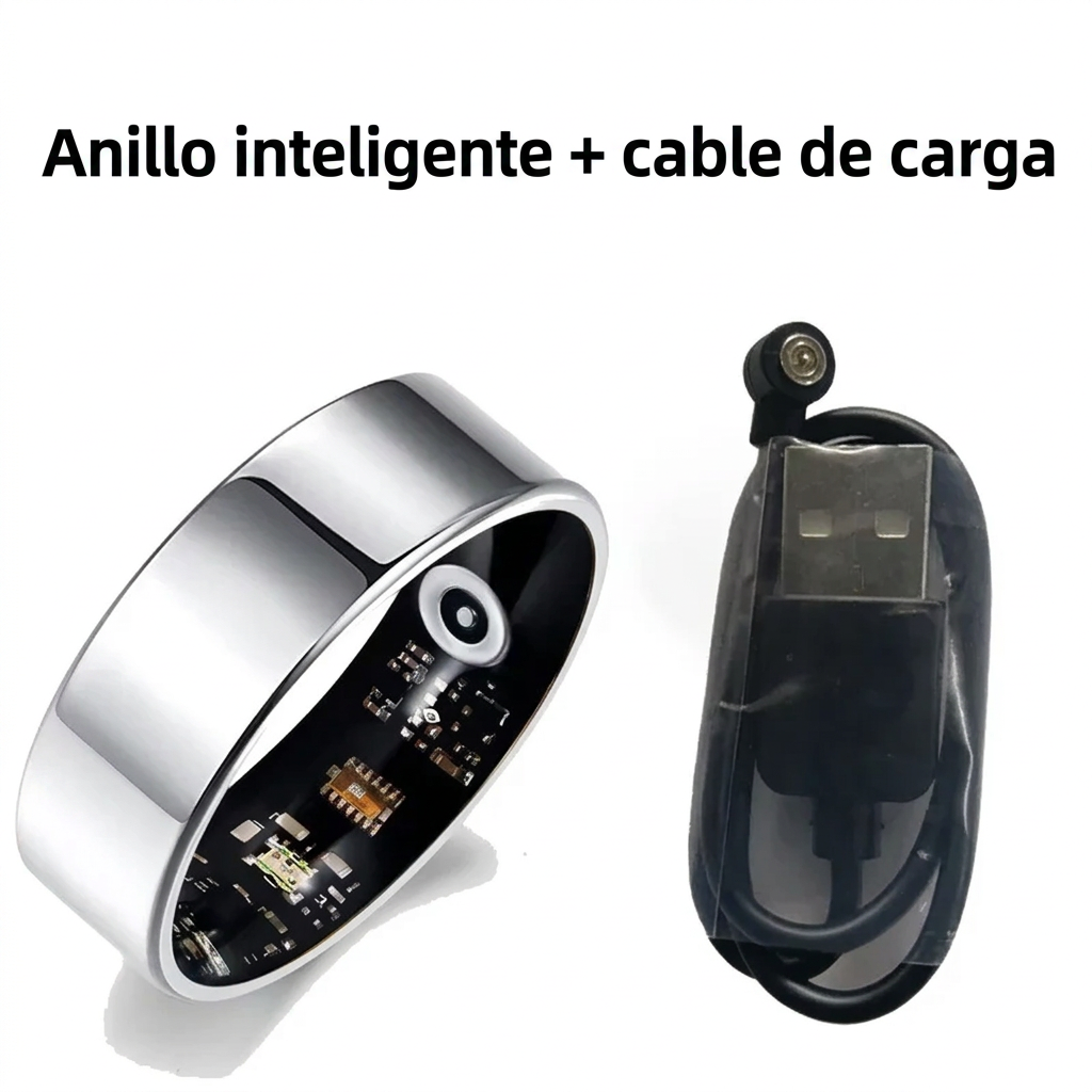 Anillo inteligente de salud - plateado con cable de carga